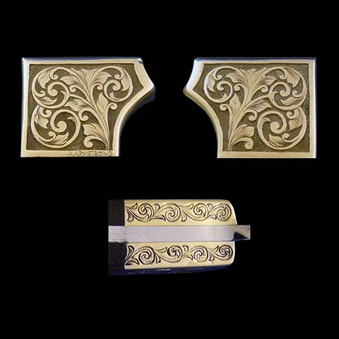 Closeups Of Traditional Scroll And Leaf Border - Other View Of Tiger Eye Quartz Handle Knife With Traditional Scroll And Leaf Border