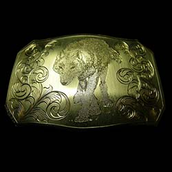 Brass Belt Buckle Engraved With Wolf