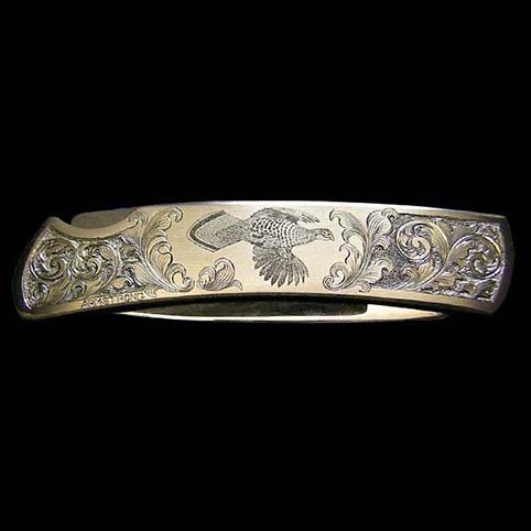 Knife Engraved With Grouse In Flight Surrounded By Leaf Scroll